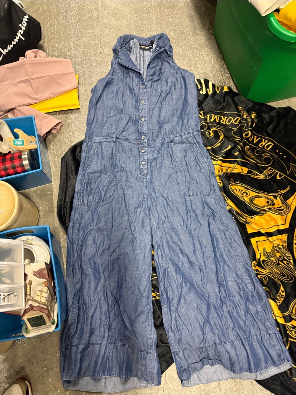 Gabrielle Union Chambray Jumpsuit in Medium Blue
